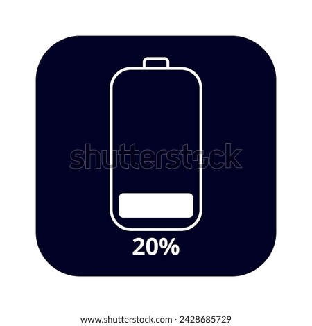 Flat vector icon of cell phone battery charging at 20%.