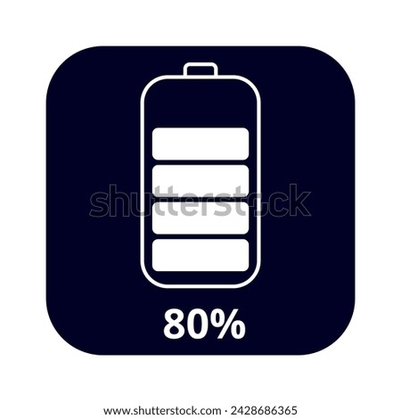 Flat vector icon of cell phone battery charging at 80%, loading bar, loading.