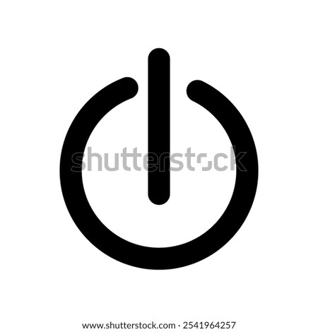 Black flat vector icon of an electronic device onoff button, for websites and graphic resources.