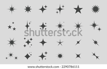 Retro futuristic sparkle icons collection. Set of star shapes. Abstract cool shine effect sign vector design. Templates for design, posters, projects, banners, logo, and business cards Foto stock © 