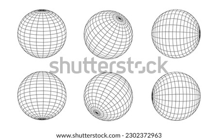 3D Wireframe sphere collection. globe or ball in circle net wire. Retro futuristic aesthetic. geometry wireframe shapes grid. cyberpunk elements in trendy psychedelic rave style