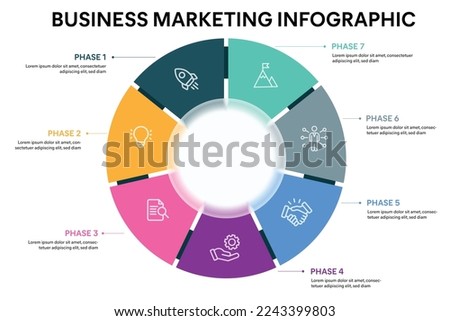 Pie chart circle infographic template with 7 options, steps, parts, segments. Business concept. marketing infographic vector illustration.