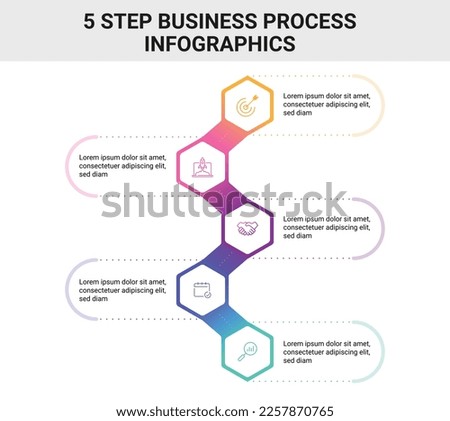 Hexagon shape loop zig zag infographics diagram. 5 Step business process infographic concept.