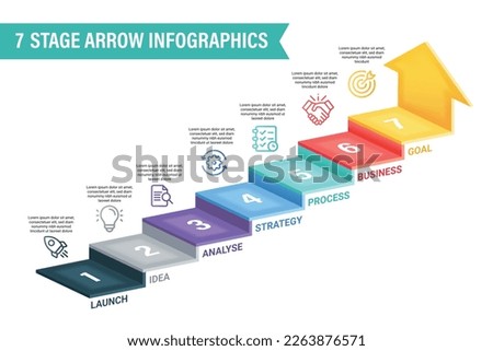 3D arrow infographic vector illustration. 7 steps business process concept.