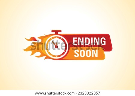 Ending Soon Hot Sale Badge. Banner of sale with clock, fire and countdown. Stopwatch in fire vector illustration.