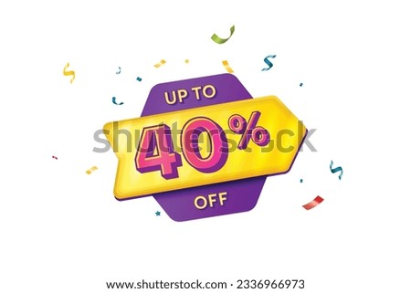 Sale Discount Label. Rounded Triangle Shape Sale Promotion Stamp. Price Upto 40% Off Tag. Purple and Yellow Combo Sale Label.