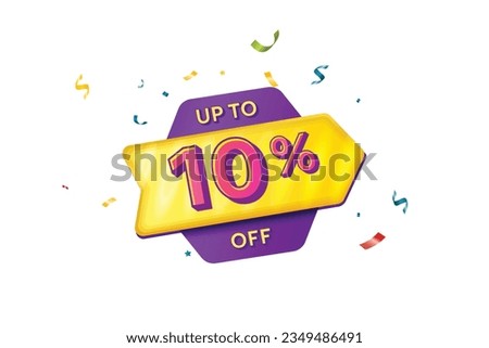 Sale Discount Label. Rounded Triangle Shape Sale Promotion Stamp. Price Upto 10% Off Tag. Purple and Yellow Combo Sale Label.