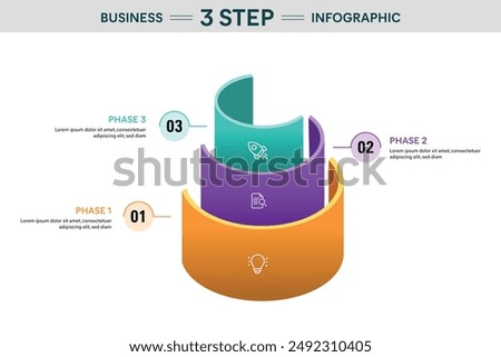 3 Step Semi Circle Cylinder Infographic. 3D Vector Illustration For Business Financial Report.