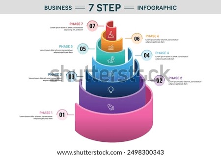 7 Step Semi Circle Cylinder Infographic. 3D Vector Illustration For Business Financial Report.