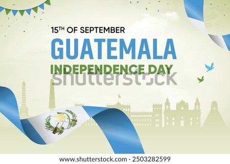 Guatemala Flag Waving On Skyline Background. Independence Day Concept Design Vector Illustration.