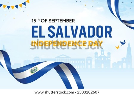 El Salvador Flag Waving On Skyline Background. Independence Day Concept Design Vector Illustration.