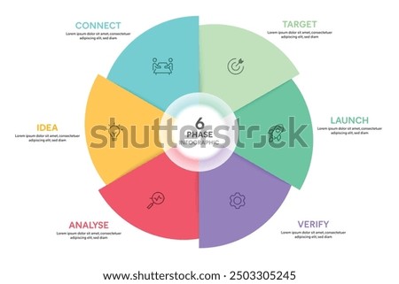 Pie Chart Glassmorphism Infographic Template With 6 Options, Steps, Parts, Segments. Vector Illustration For Business Financial Report.