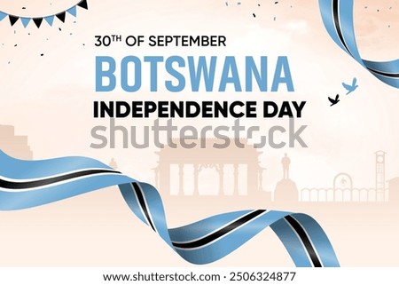 Botswana Flag Waving On Skyline Background. Independence Day Concept Design Vector Illustration.