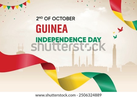 Guinea Flag Waving On Skyline Background. Independence Day Concept Design Vector Illustration.