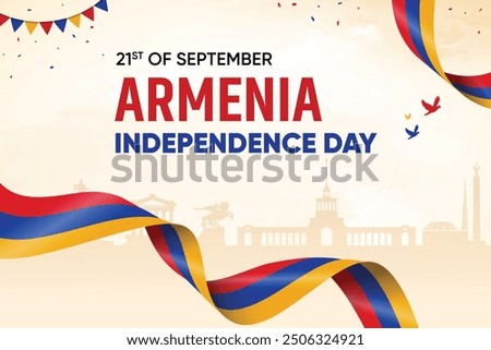 Armenia Flag Waving On Skyline Background. Independence Day Concept Design Vector Illustration.