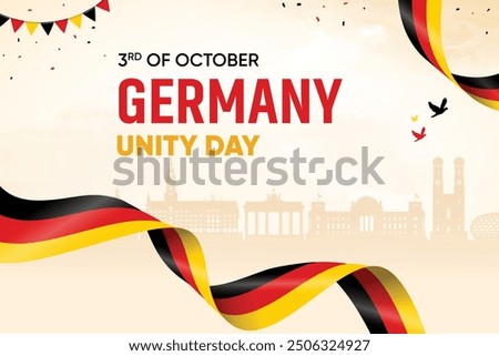 Germany Flag Waving On Skyline Background. Unity Day Concept Design Vector Illustration.