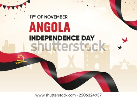 Angola Flag Waving On Skyline Background. Independence Day Concept Design Vector Illustration.