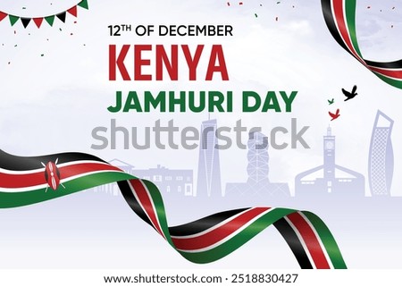 Kenya Flag Waving On Skyline Background. Jamhuri Day Concept Design Vector Illustration.