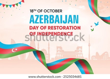 Azerbaijan Flag Waving On Skyline Background. Independence Day Concept Design Vector Illustration.