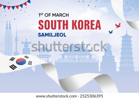 South Korea Flag Waving On Skyline Background. Samiljeol Concept Design Vector Illustration.