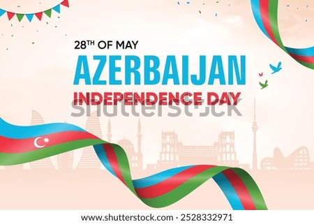 Azerbaijan Flag Waving On Skyline Background. Independence Day Concept Design Vector Illustration.