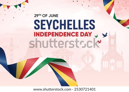 Seychelles Flag Waving On Skyline Background. Independence Day Concept Design Vector Illustration.