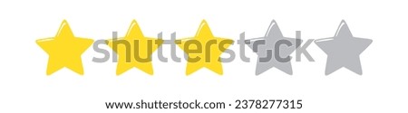 Five stars rating icon three yellow two grey vector eps. Five stars customer product rating. Vector illustration. Premium quality. Golden stars ui sign symbol award gold rank best customer ranking