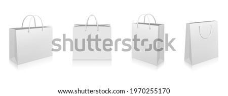 Mockup set of Realistic Shopping Bag for branding and corporate identity design. . Paper package template isolated on white. 3D realistic vector illustration.