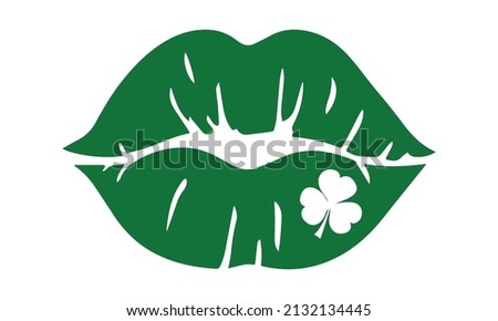 Shamrock Lips kiss svg, St Patrick's Day Vector 