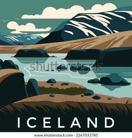 Beautiful landscape of Iceland. Vector illustration.