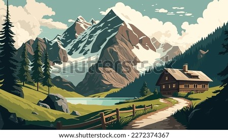 Beautiful landscape in Switzerland. Vector illustration.