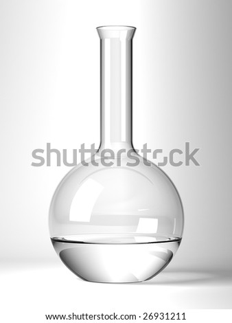 Round retort with pure water on white background