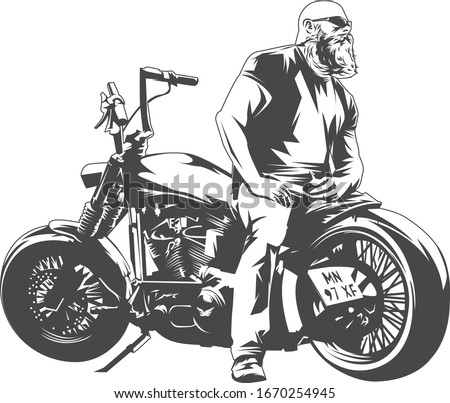 Similar – Image, Stock Photo Man sitting on motorcycle and surfing mobile