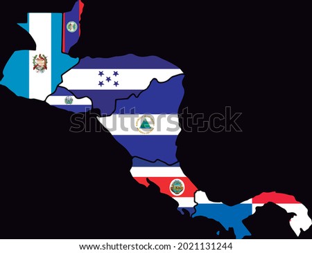 central america continent map with flags el salvador nicaragua belize honduras puerto rico costa rica guatemala panama