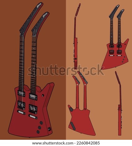 electric guitar double stringed musical instrument with side, top and bottom views