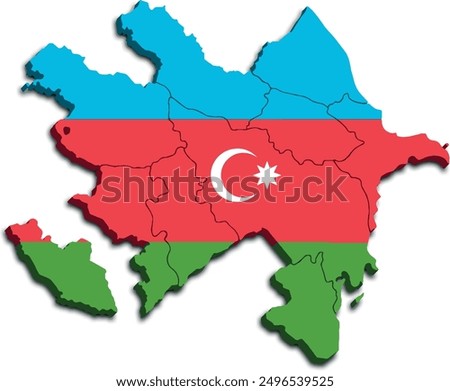 AZERBAIJAN MAP WITH ITS REGIONS AND POLITICAL ADMINISTRATIVE DIVISIONS WITH FLAG