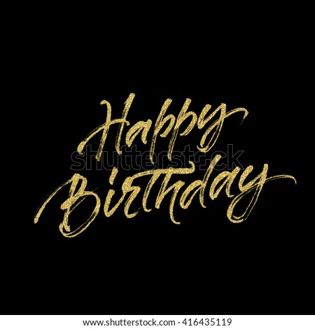 Happy Birthday Lettering With Halftone Effect. Golden Inscription On ...