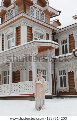 Bohemian girl and wooden house (