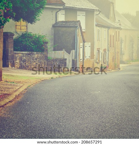 French Village Street in the Morning Mist, Instagram Effect