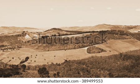 Landscape of Sicily in the Spring, Vintage Style Sepia 