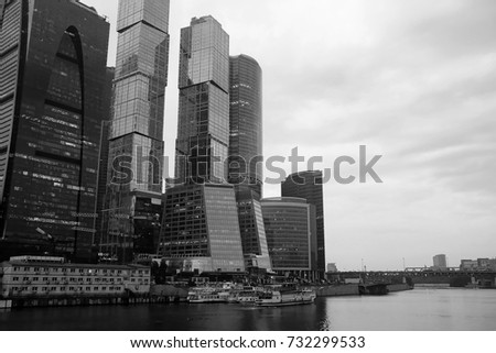 Business center in a large city with high skyscrapers in the evening