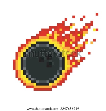 Bowling ball in fire, pixel art sport