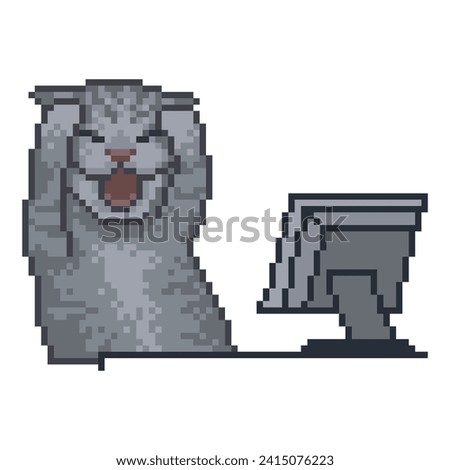 Computer cat, animal meme pixel art