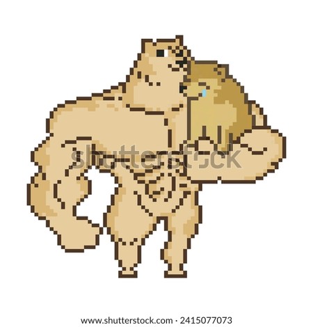 Muscular dog defending his friend, pixel art