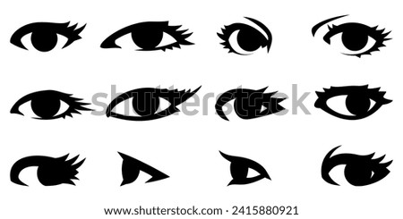 Eyes Icons Set. For avatars, faces, portraits design. Back and white vector cliparts.