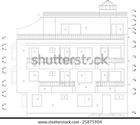 Side facade drawing of apartment building