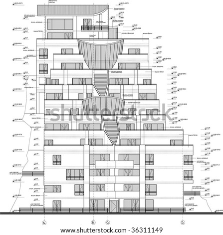 2d facade drawing - appartment building