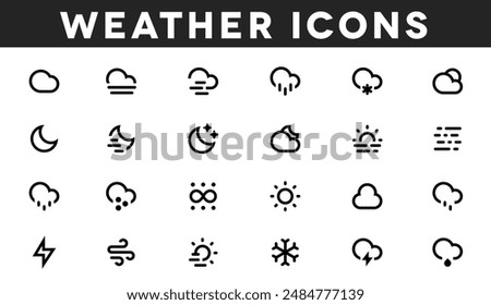 Embrace a variety of meteorological vector icons, showcasing everything from sunny days and cloudy skies to rainy downpours and snowy wonders, ideal for weather applications and environmental studies.