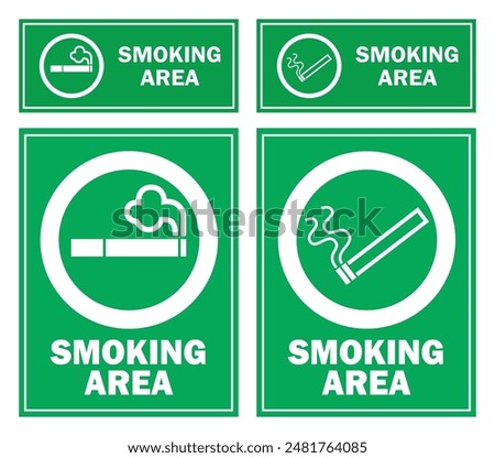 smoking area smoke permitted sign set illustration with text horizontal form and green background