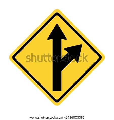 Straight Ahead or Right Turn direction sign, Right Branch, Right Fork road sign